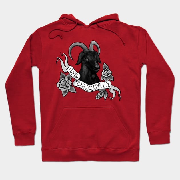 Live Deliciously Black Phillip Hoodie by voxtopus